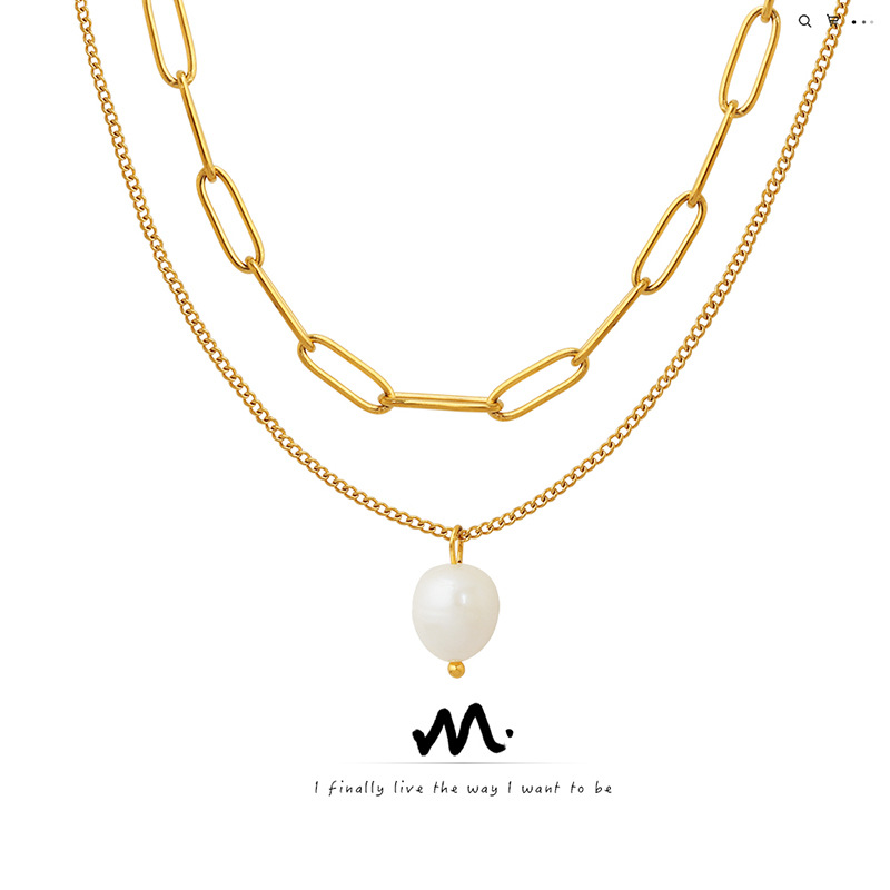 European and American ins trend cool style freshwater pearl pendant multi-layer layered necklace women titanium steel clavicle neck chain P791 