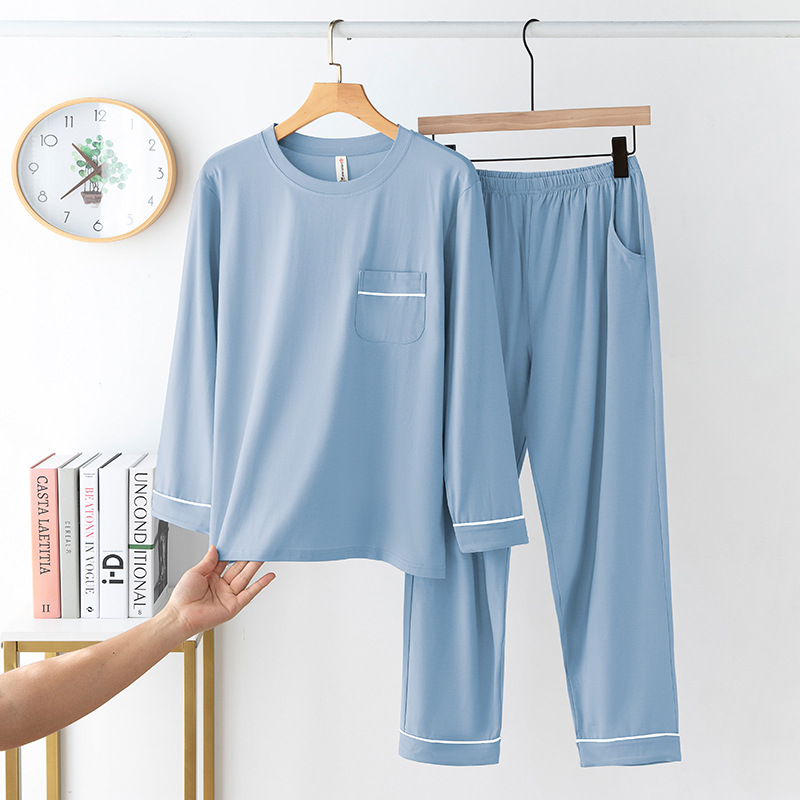 Pajamas men's viscose cotton summer thin spring and autumn long-sleeved trousers suit plus size outerwear men's homewear RC