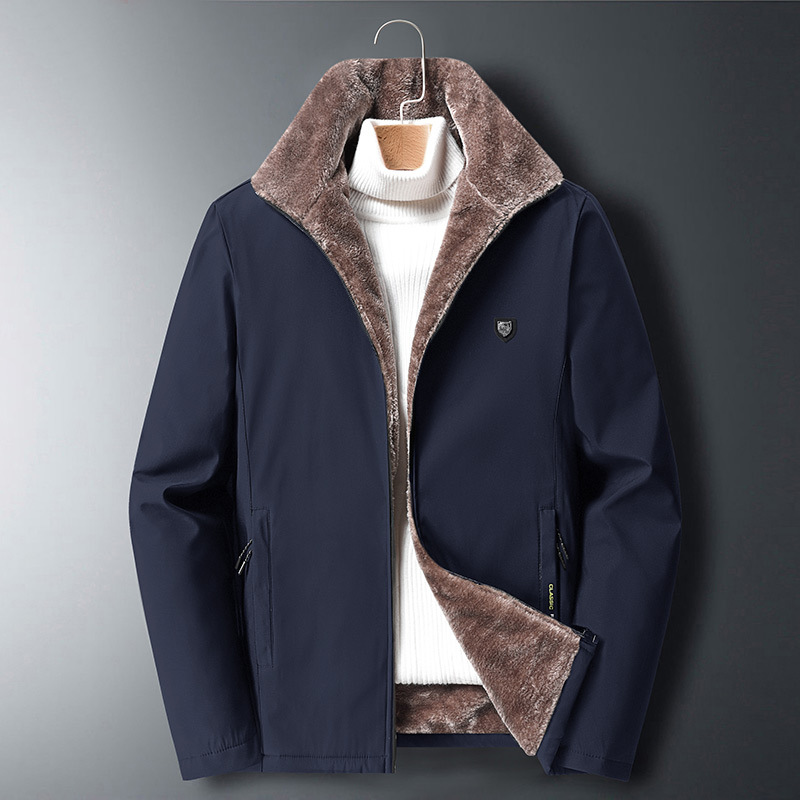 Explosions Cross-border Fleece-lined Jacket Thickened Cotton Jacket Men's Middle-aged and Elderly Lapel Loose Warm Jacket Collar