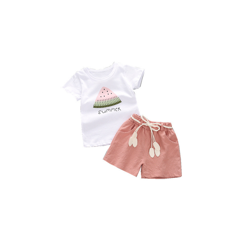 Girls' Summer Short-sleeved Suit 2023 New Arrival Korean Style Girls' Watermelon Short-sleeved T-shirt Shorts Baby Two-piece Trendy Set