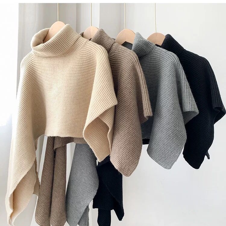 European and American Autumn/Winter Sweater Cape High Collar Irregular Poncho Warm Thicken Coat Knitted Scarf Korean Version Fashion Trend