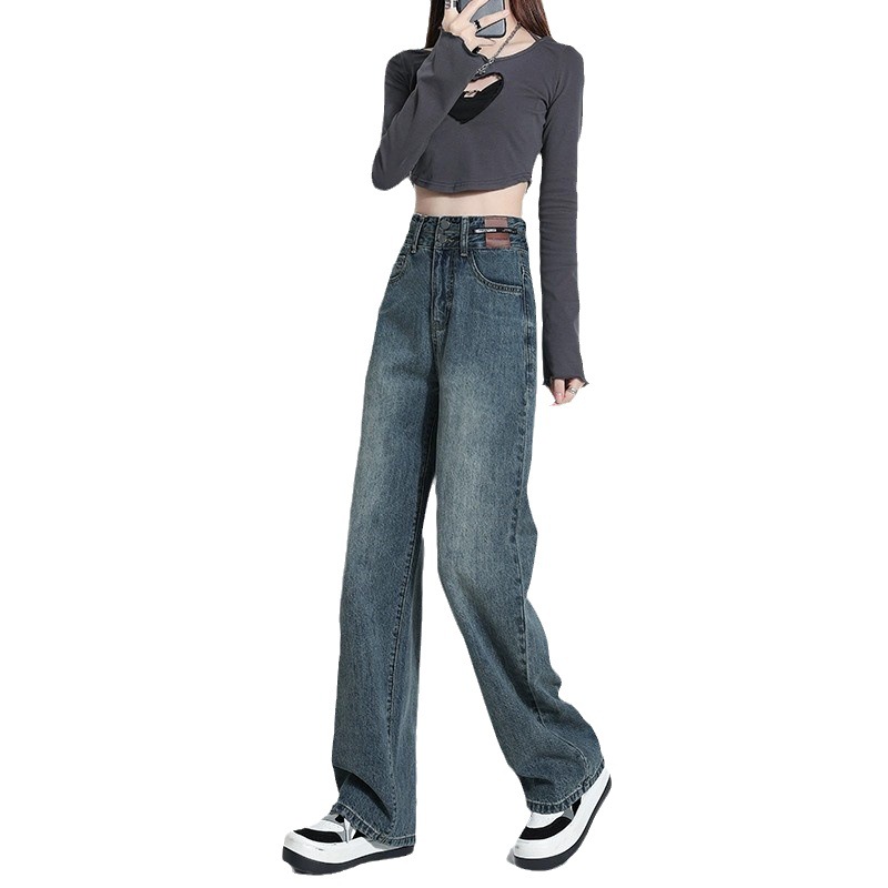 Wide Leg Pants Vintage Straight Jeans Women's Summer Thin 2023 New High Waist Loose Slim Look Mop Pants