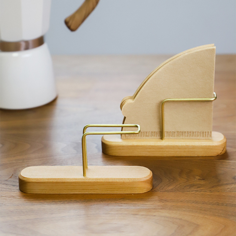 Hand coffee filter paper storage rack cherry wood brass filter paper storage box fan-shaped tissue filter paper rack high-end ins