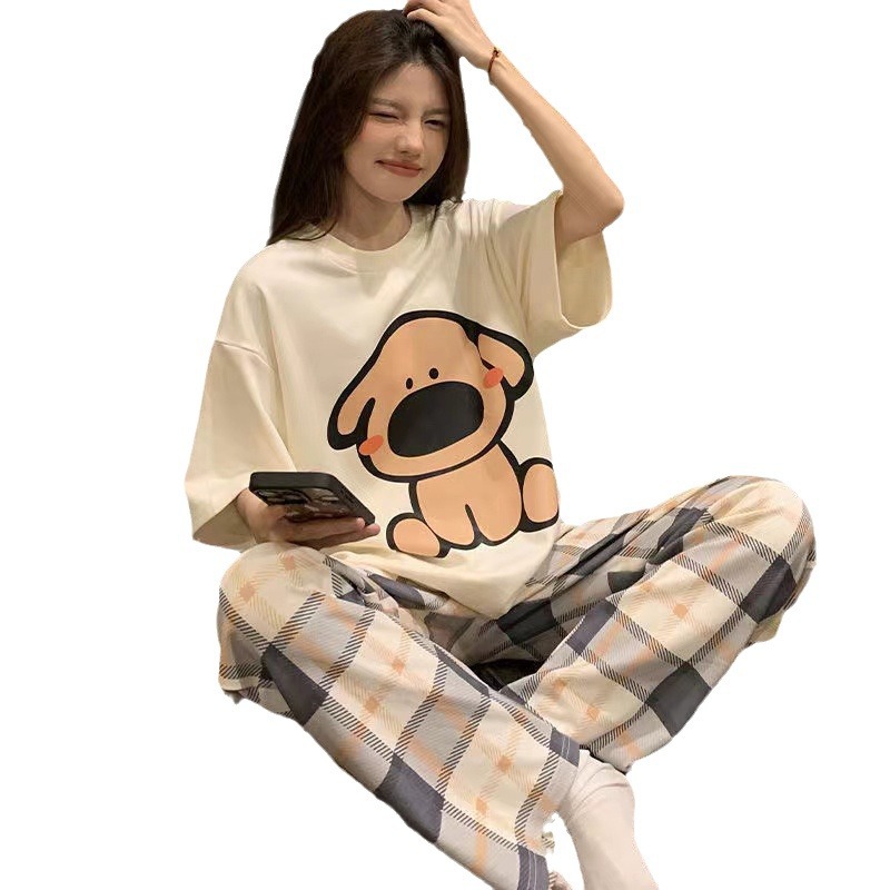 Pajamas Women's Short-sleeved Pants Summer Cartoon Cute 2024 New Cartoon Spring and Summer Day Home Clothes suit Can Wear