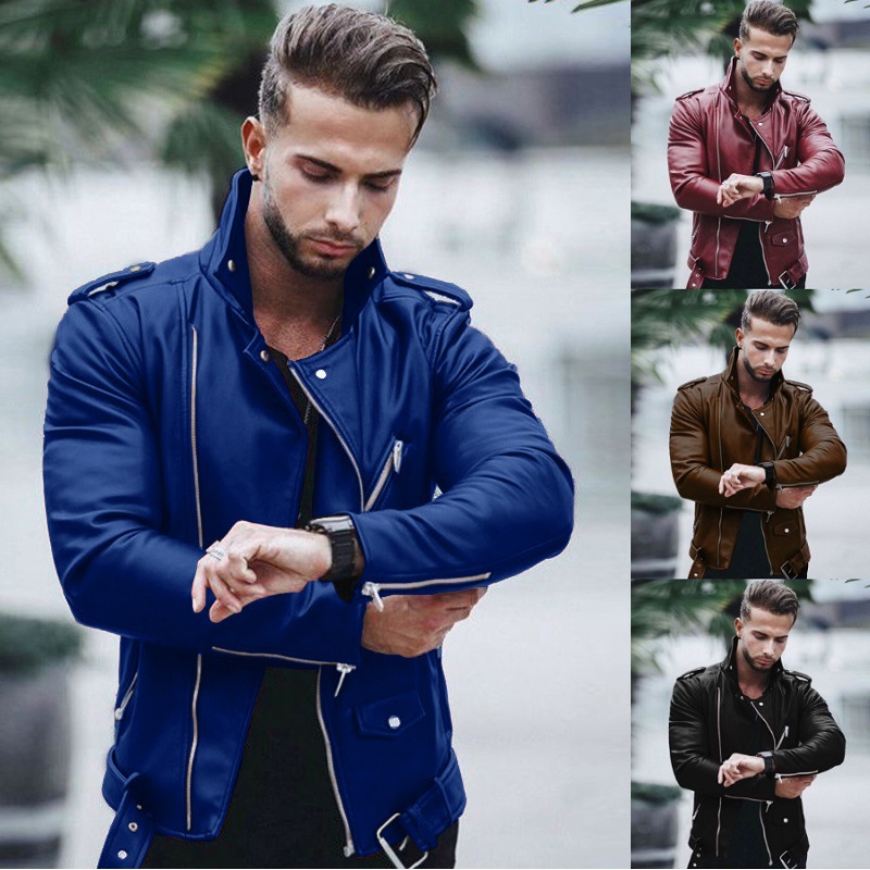 Foreign Trade wish AliExpress new autumn and winter European and American men's European and American leather clothing large size fashion slim fit leather jacket coat