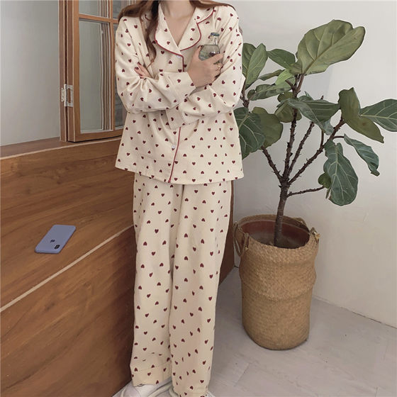 Red love pajamas women Korean style loose suit cute new sweet home wear women support ordering at home and abroad