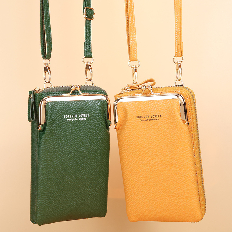2022 factory direct new ladies mobile phone bag Korean fashion litchi pattern solid color diagonal shoulder small bag wallet