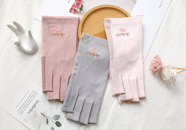 Half-Finger Gloves Sunscreen Women's Summer Driving Anti-UV Cotton Thin Riding Anti-Slip Half-Finger Nail Gloves_voghion.com