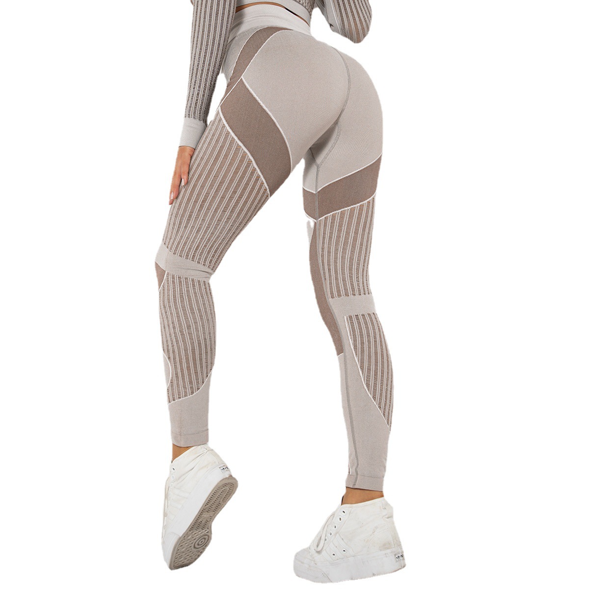 Spot! European and American Cross-border Seamless Knitted Sexy Striped Moisture-wicking Yoga Pants Sports Running Fitness Pants for Women