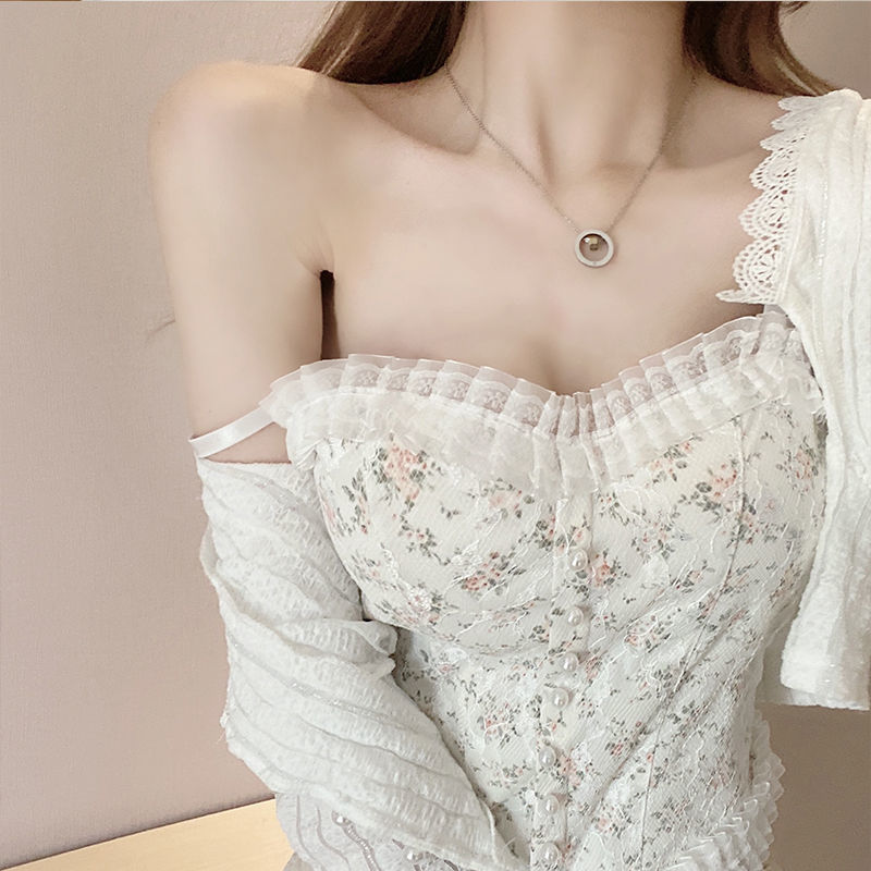 Lace Floral Small Sling Vest with Chest Pad Explosive Beautiful Back Wrap Chest Anti-light Outer Wear Base Top Women's Tube Top