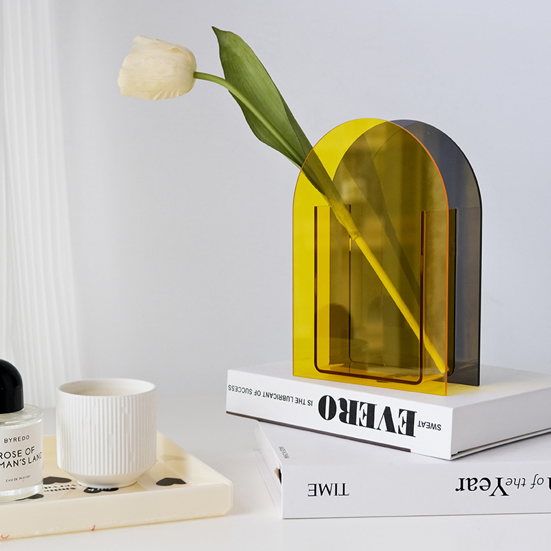 Nordic Simple Acrylic Colorblock Vase Living Room Desktop Vase Ornaments ins Wind Net Red Vase Home Accessories