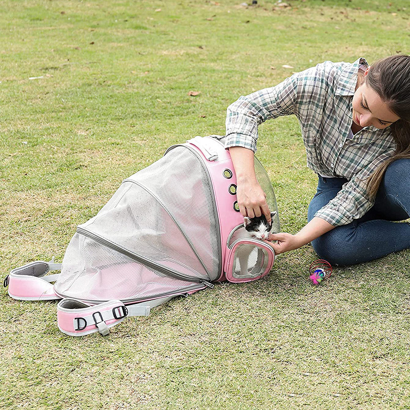 ポータブル拡張可能なスペース猫バックパック小型犬通気性ペットキャリアバッグアウターキャリーダブルショルダー耐久性のある快適な|undefined