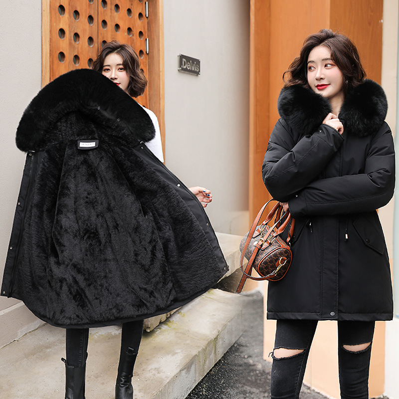 Trendy Overcome Women's Short 2021 Winter New Korean Style Loose Fashionable Large Wool Collar Thickened Plush Casual Cotton Clothes