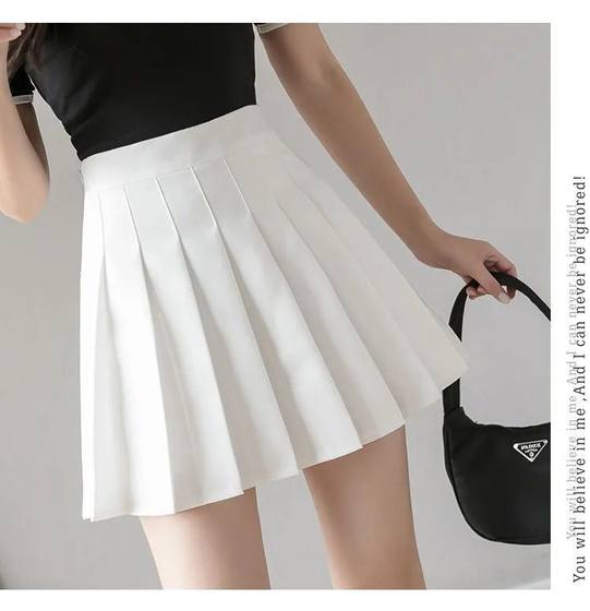 Spot high waist pleated skirt skirt women's autumn skirt academic style Korean solid color anti-light A- line skirt wholesale