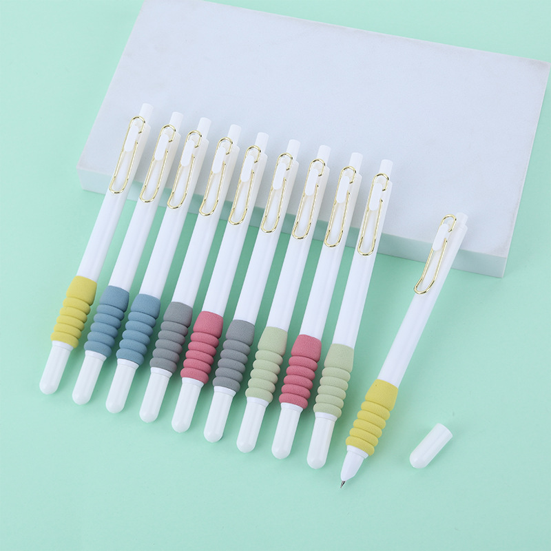 Push Pen 0.38 Pack Pointy Pen Drop-Resistant Hand Guard Plastic Push Pen Color Children's Fine Pen Practising