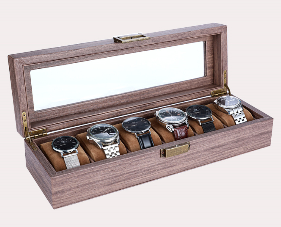 Watch Box Carbon Fiber 6-digit Wooden Window PU Leather Watch Display Storage Box Edition Leather Watch Pillow Watch Box
