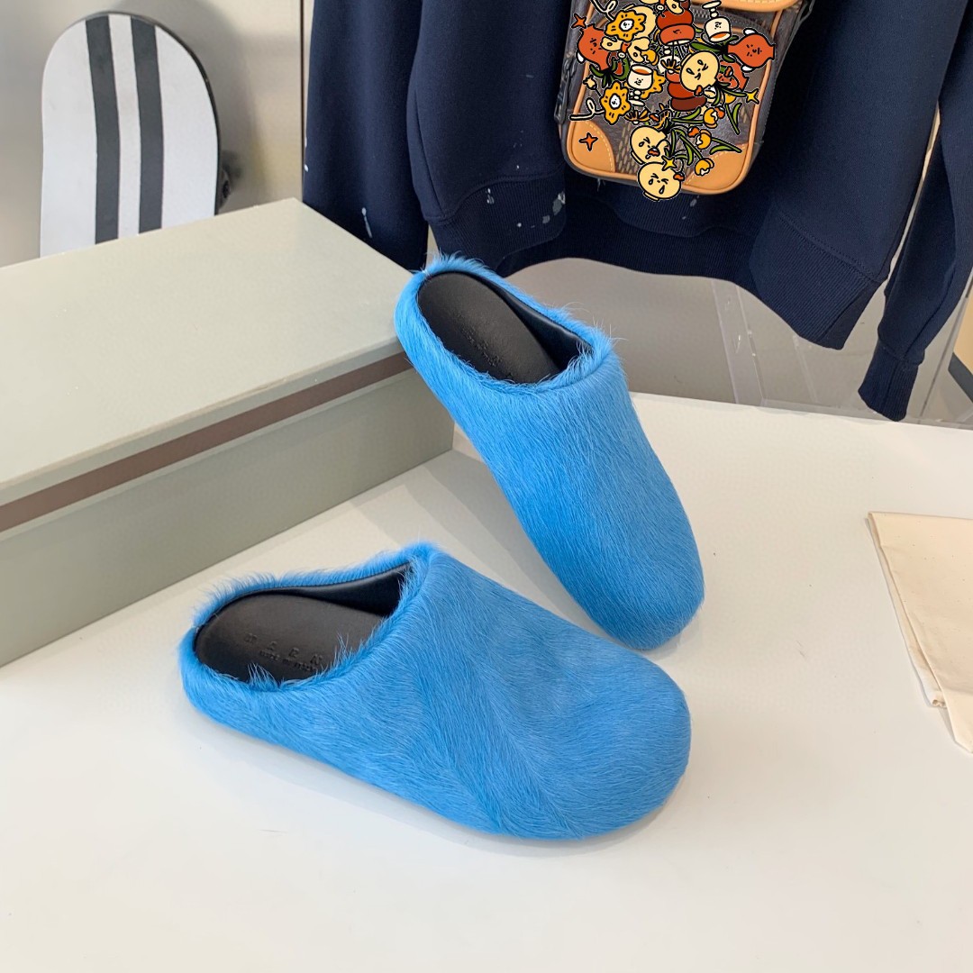 High Edition 2022 New Candy Color Internet Celebrity Same Style Fashionable Baotou Mao Mao Slippers Women's Flat Casual Horse Hair Half Slippers