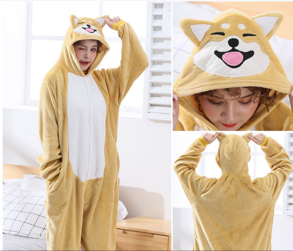 Autumn and Winter Cartoon Animal Siamese Pajamas Flannel Fox Bee Grey Wolf Winnie Bear Lion Men's and Women's Home Clothes