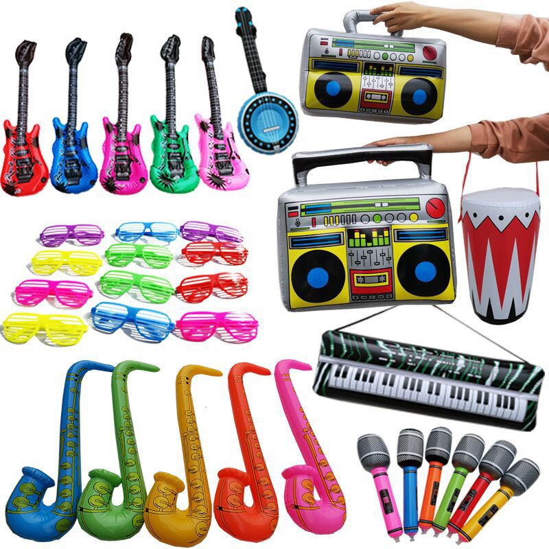 Flame Colorful Inflatable Guitar European and American Children's Stage Musical Instruments Props Children's Interest Cultivation Inflatable Toys Wholesale