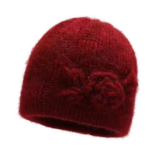 Old lady knitted hat female foreign trade new fashion ins Flower Wool hat fleece-lined warm mother Grandma hat