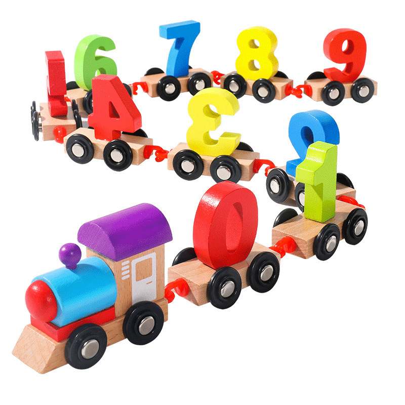 Children's Wooden Magnetic Digital Train Stitching Building Blocks Toys Boys and Girls 1-2-3 Years Old Baby Early Education Enlightenment