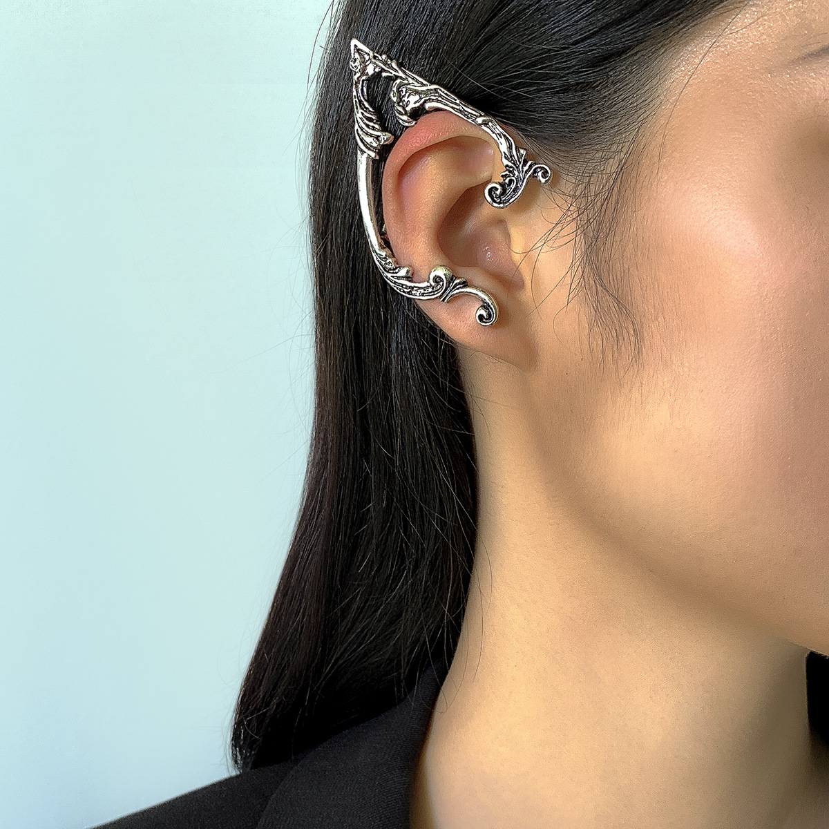 European and American cross-border jewelry sweet cool dark style all-match elf ear studs retro creative Halloween outline ear clip for women