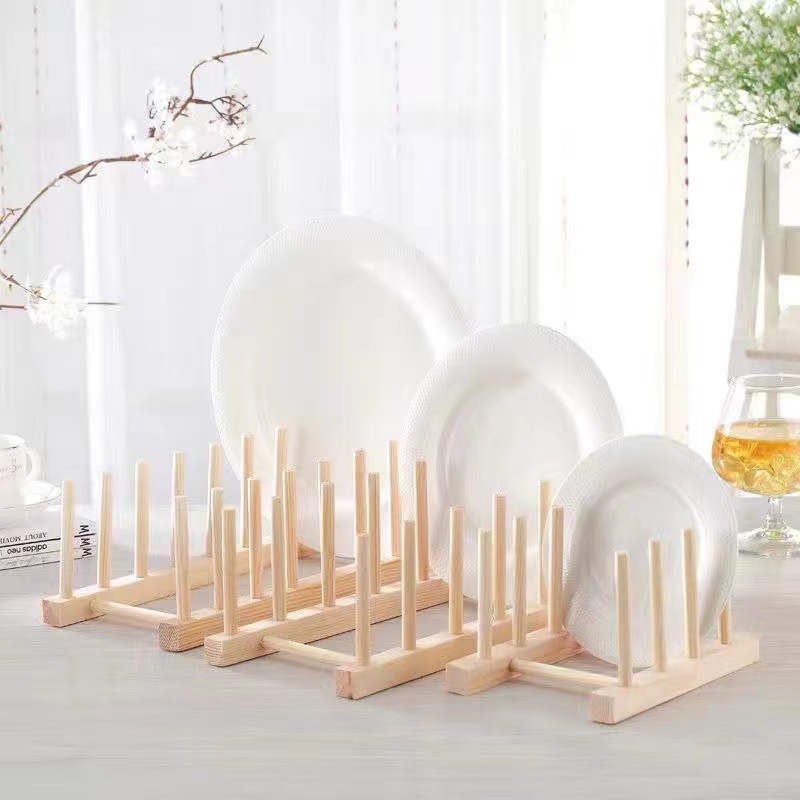 Factory spot wholesale wooden tableware draining bowl rack wooden dish rack plate rack kitchen storage draining rack
