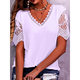 2023 European and American Foreign Trade Cross-border Women's T-shirt Amazon Explosive Lace Stitching Loose V-neck Short Sleeve T-shirt