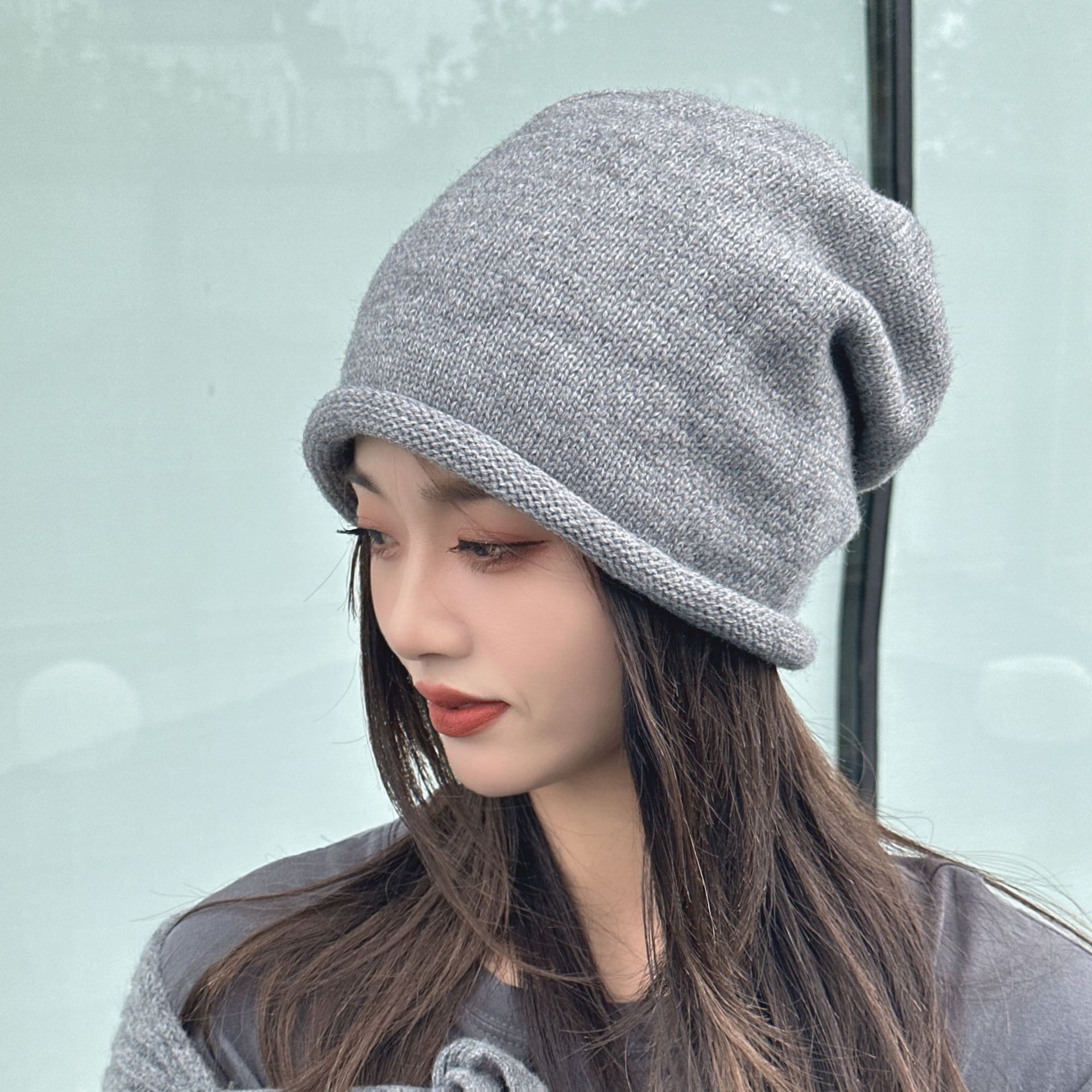 New Japanese Style Warm Curl Drawstring Big Head Wool Hat Men's Heap Hat Men's Universal Baotou Hat
