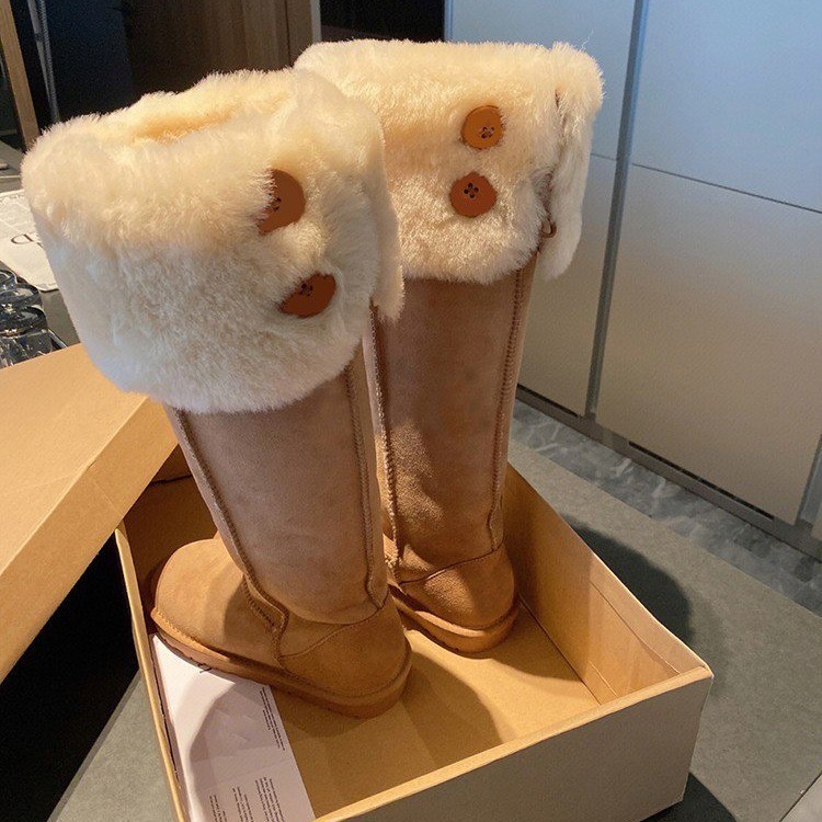2023 autumn and winter New Korean style mid-calf warm snow boots fleece-lined thick button all-match plush women's shoes