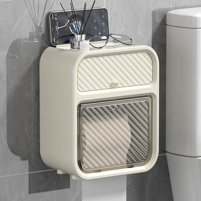 Household light luxury tissue box bathroom punch-free wall-mounted tissue storage box bathroom multi-functional waterproof storage rack