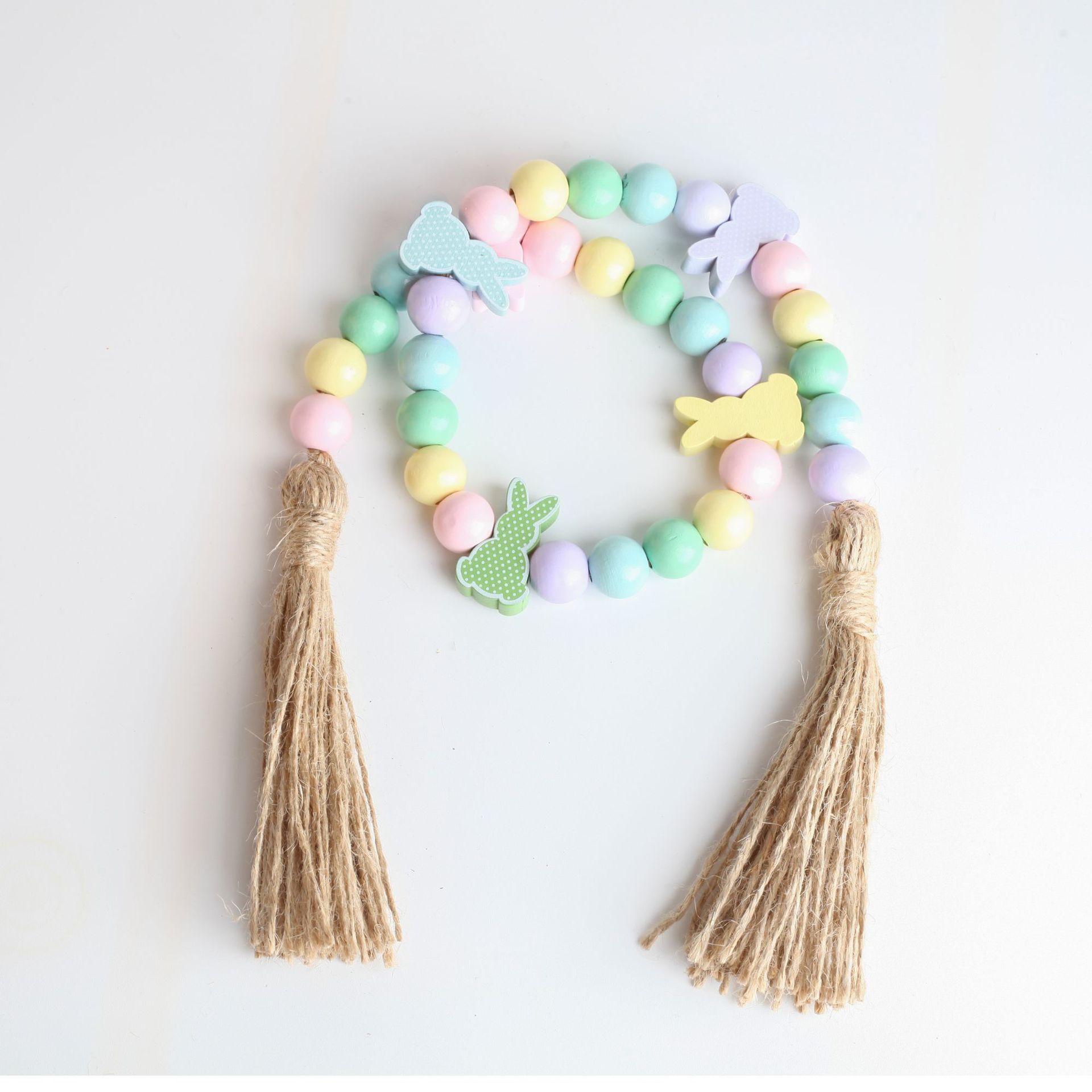 DJ source factory Easter wooden bead rabbit bead hemp rope tassel wooden bead string DIY accessories New 2023