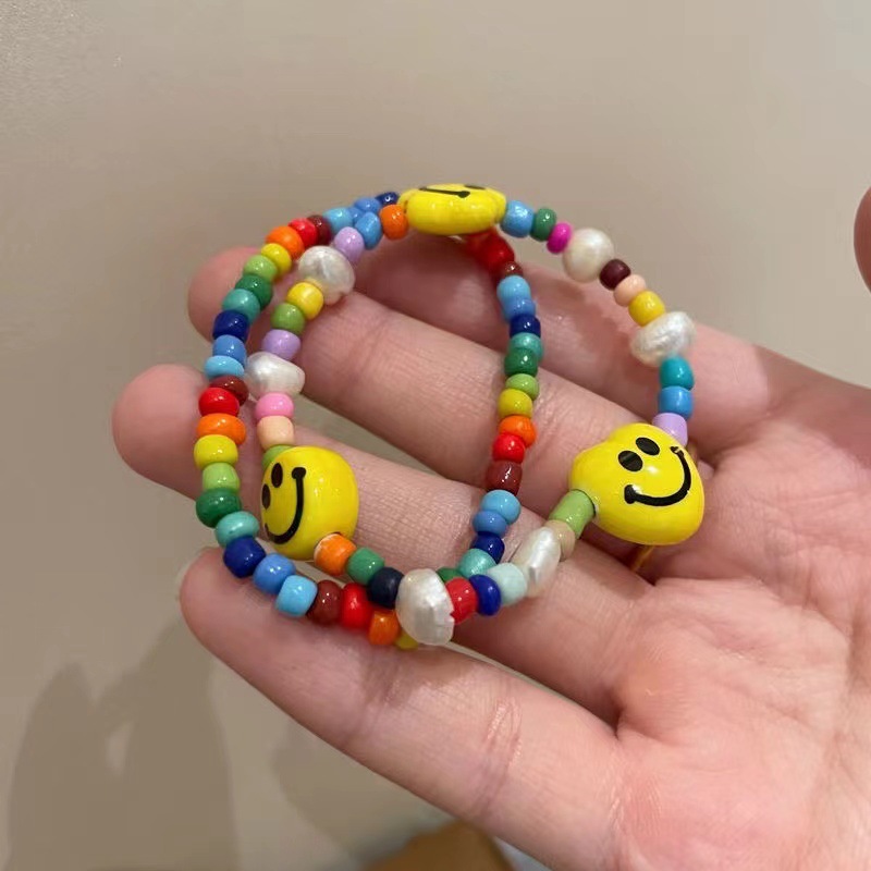 Colorful smiley face beaded love bracelet for women new ins niche design versatile bestie bracelet