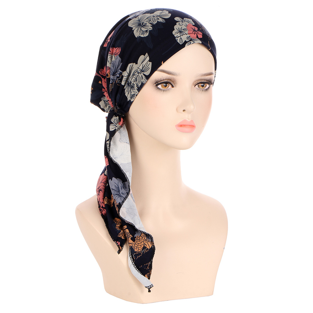 Amazon new European and American printed curved flower cloth hat Muslim toe cap milk silk pullover small hat in stock