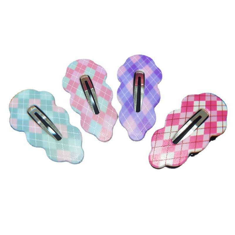 Factory in stock fresh sweet girl bangs hair accessories wholesale new grid cute wave clip girl animal cloud clip