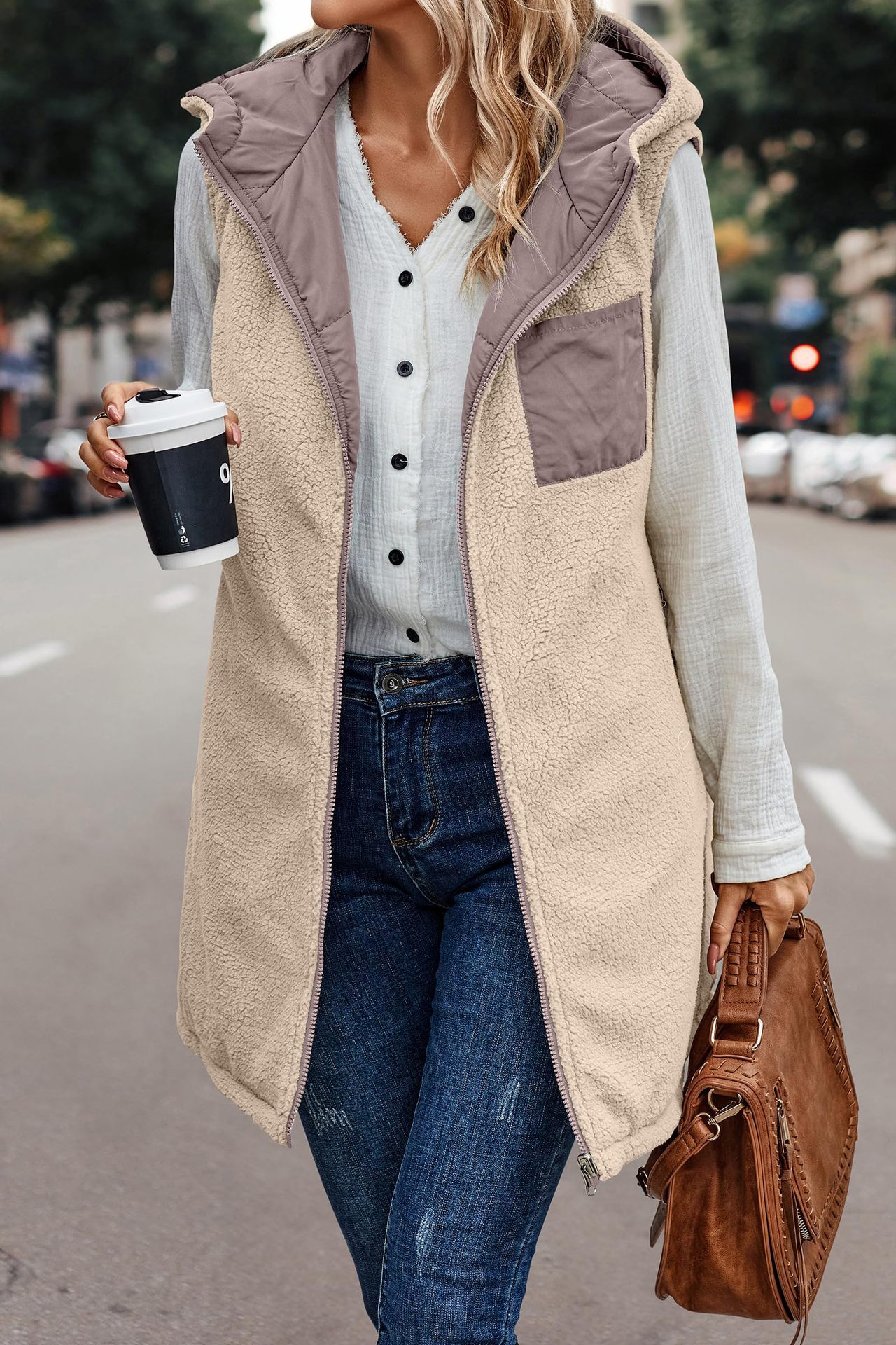 In stock 2023 new European and American solid color hooded cotton-padded vest double-sided warm cardigan windproof coat_voghion.com