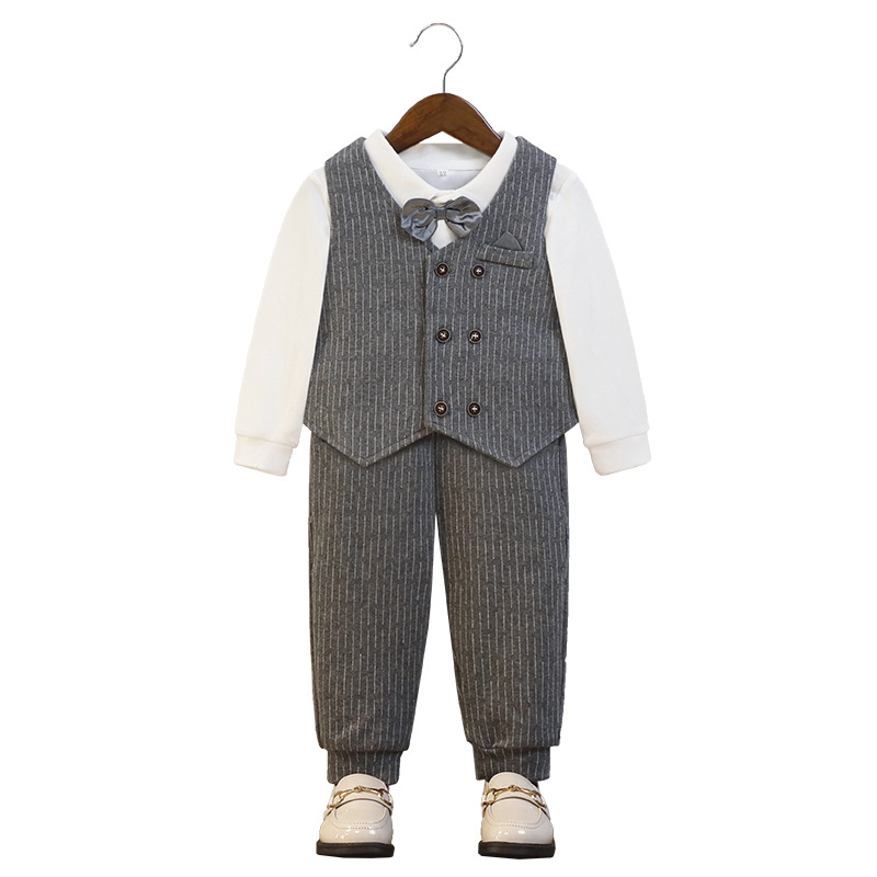 Children's suit baby's one-year-old dress boy's handsome British infant vest three-piece suit 100-day catch week suit