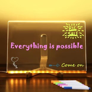 Cross-border erasable diy acrylic transparent message writing board stall led Blackboard luminous Billboard fluorescent board
