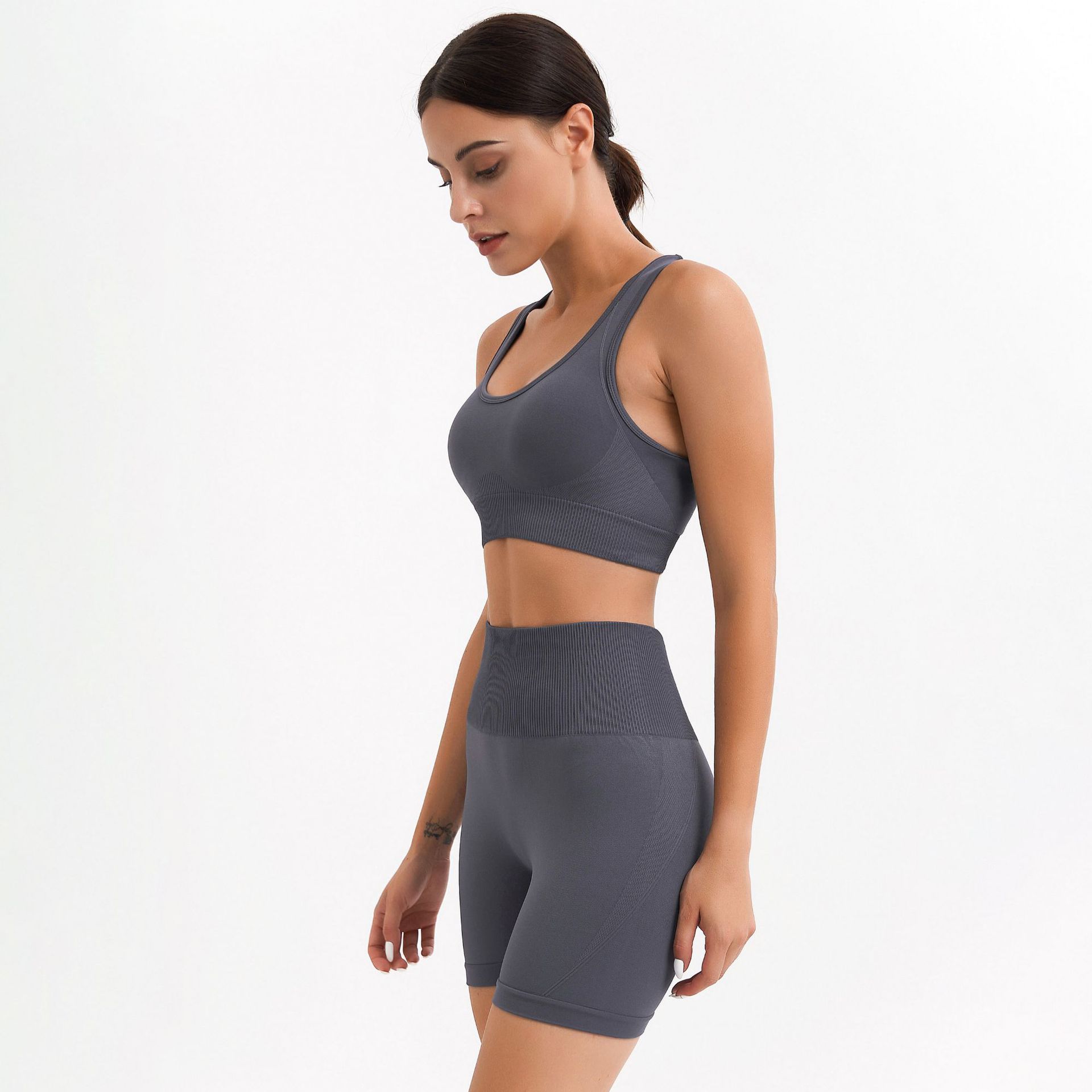 Spot! Knitted Seamless I-Back Sports Bra Hip Lifting Pants Fitness Yoga Fitness Suit Women