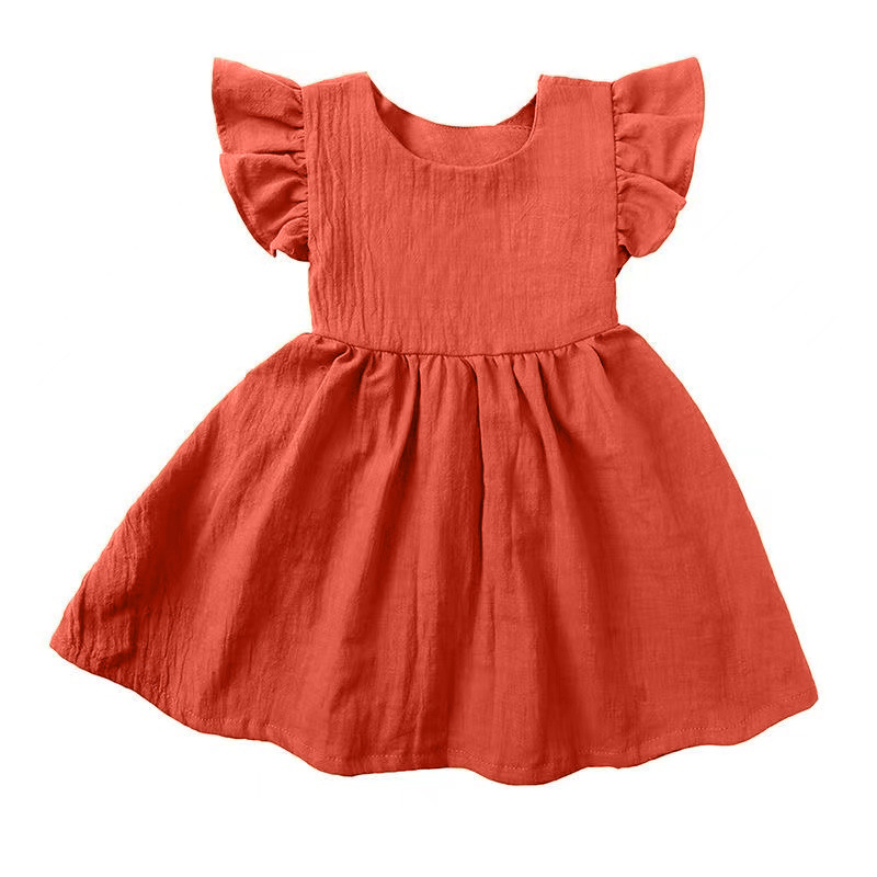 Qingkai children's clothing European and American style girls' summer dress cotton and linen thin baby girls' flying sleeve solid color backless skirt