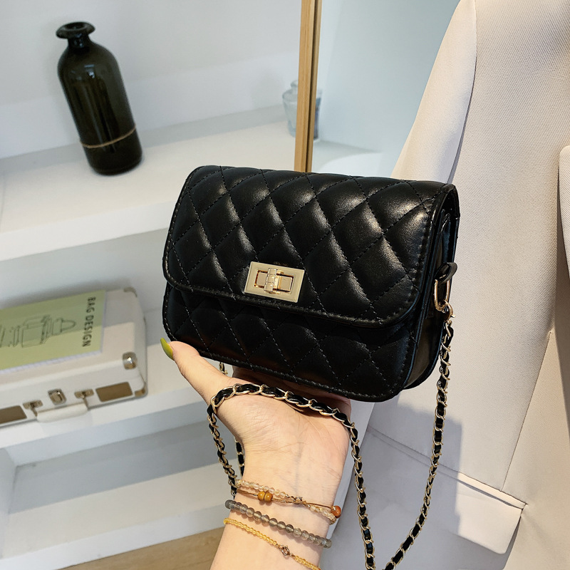 Lingge Solid Color Chain Small Square Bag 2022 Summer New Fashion Fashionable Shoulder Bag Simple Western Style Crossbody Women's Bag