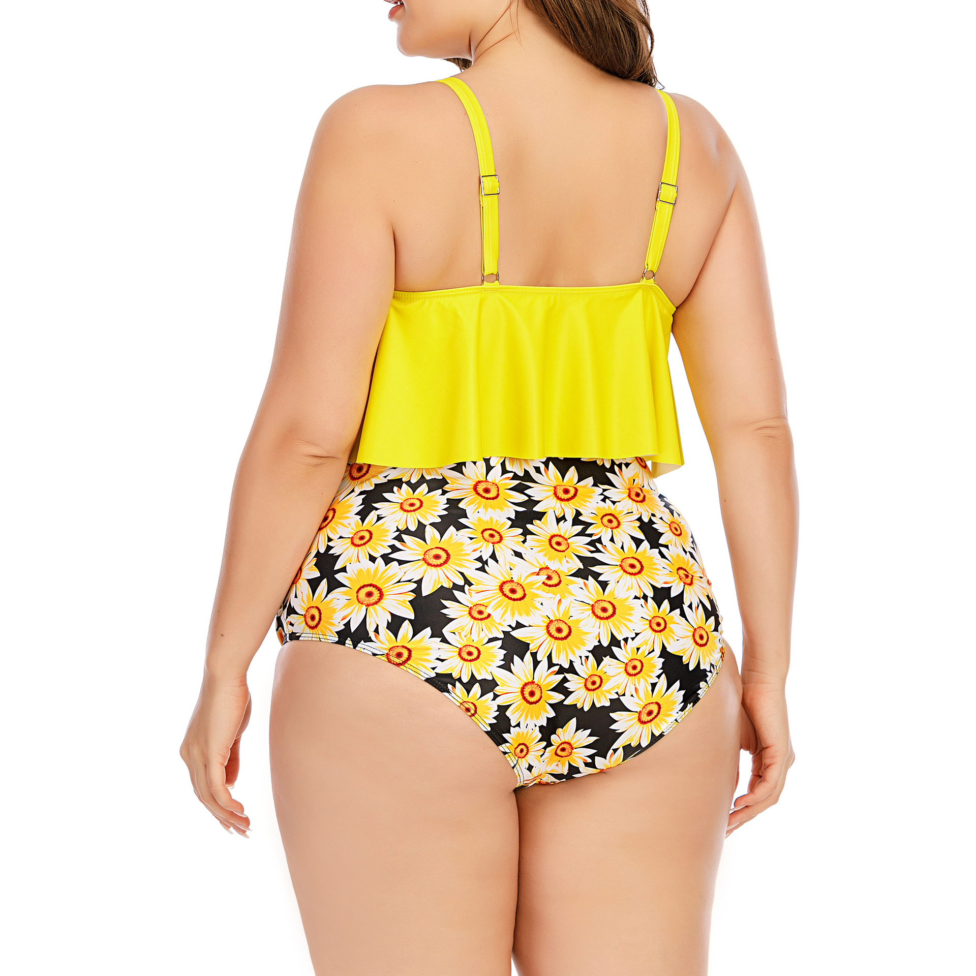 Sea Grove21054 Cross-border Swimming Small Fresh Women's European and American Large Size Swimsuit High Waist Printed Bikini Split