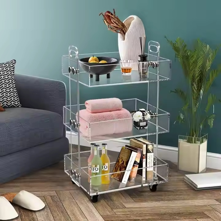 Acrylic Transparent Removable Cart Storage Rack Multi-Layer Simple Storage Rack Living Room Sofa Side Table Storage Cabinet