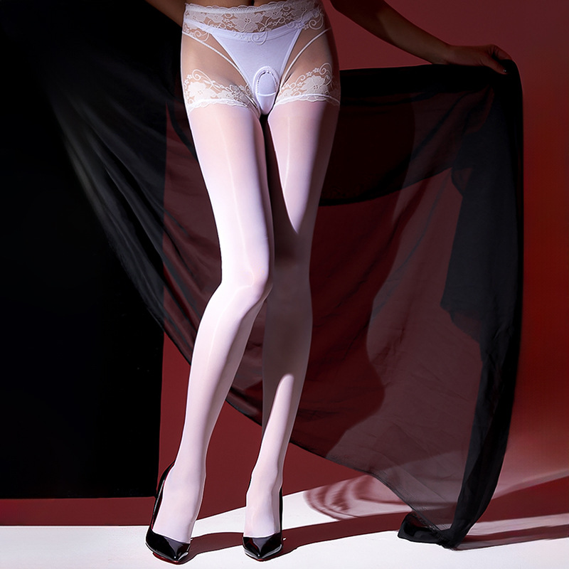 Sexy Transparent Mesh Underwear One-piece Silk Stockings Oil Bright Silk Sliding Stockings 912 Open-crotch High Waist Hip-lifting Horse Oil Stockings