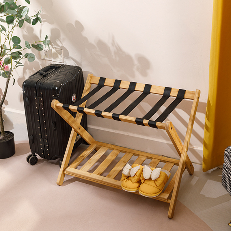 Homestay Hotel Luggage Rack Native Color Thickened Household Bamboo Foldable Luggage Rack Bedroom Storage Rack