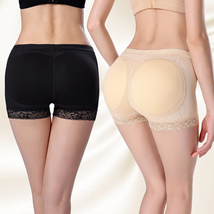 Cross-border fake butt hip-lifting underwear lace mesh body shaping pants with plug pad hip-lifting pants hip-shaping belly-contracting boxer women's pants