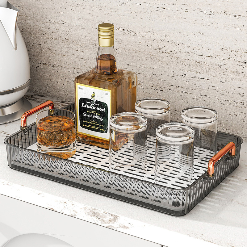 Tea Tray Household Living Room Dry Soaking Table Light Luxury Tea Set Cup Holder for Tea Cup Water Cup Rectangular Double-Layer Draining Tray