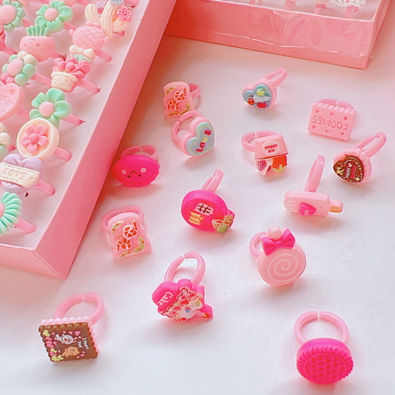 Cross Border Children Cartoon Flower Ring 50 Boxed Open Frosted Plastic Ring Birthday Gift Kindergarten