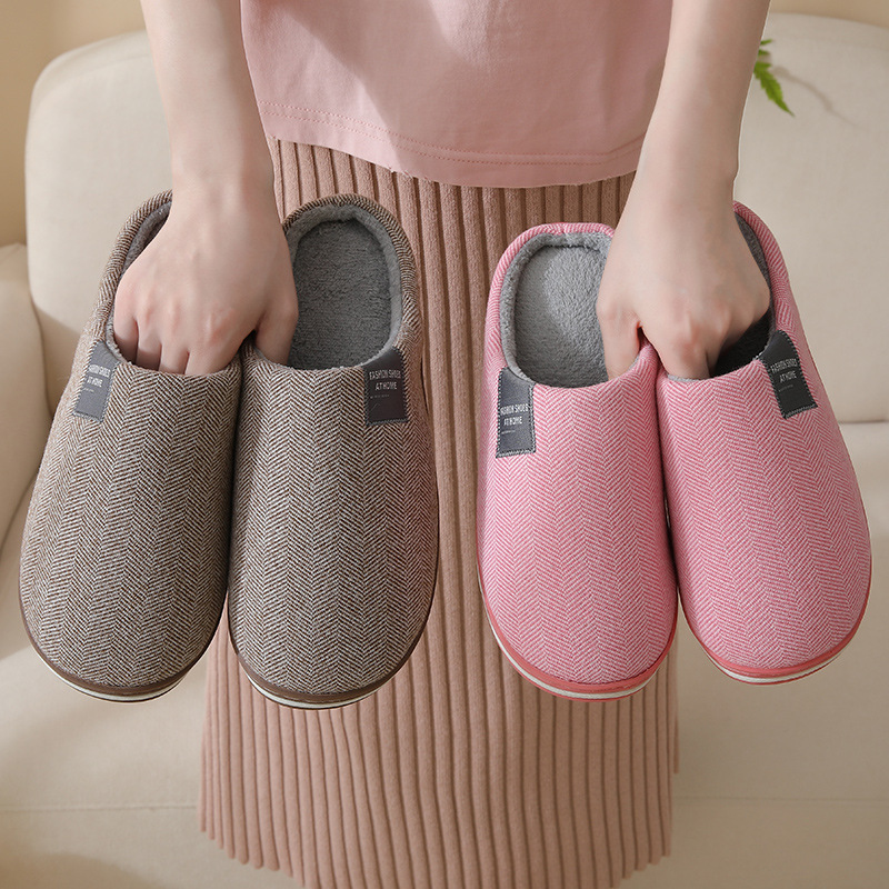 Extras Size Cotton Slippers Women's Home Autumn and Winter Home Indoor Warm Plush Slippers for Couple Thick-soled Moon Shoes