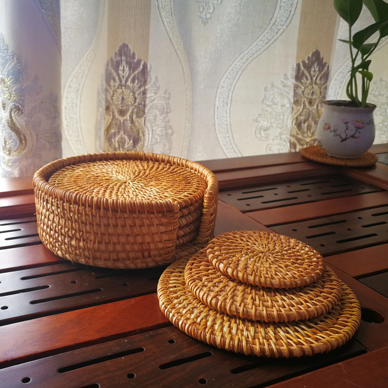 Вьетнамский ротанговый коврик для чайной чашки Настольный круглый изоляционный коврик с защитой от ожогов аксессуары для чайного набора Настольный коврик чайный коврик костюм